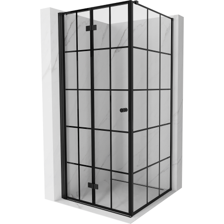 Mexen Mist-F klappbare Duschkabine links 75 x 75 cm, schwarzes Gitter, schwarz - 8A6T-075-075-70-77-L