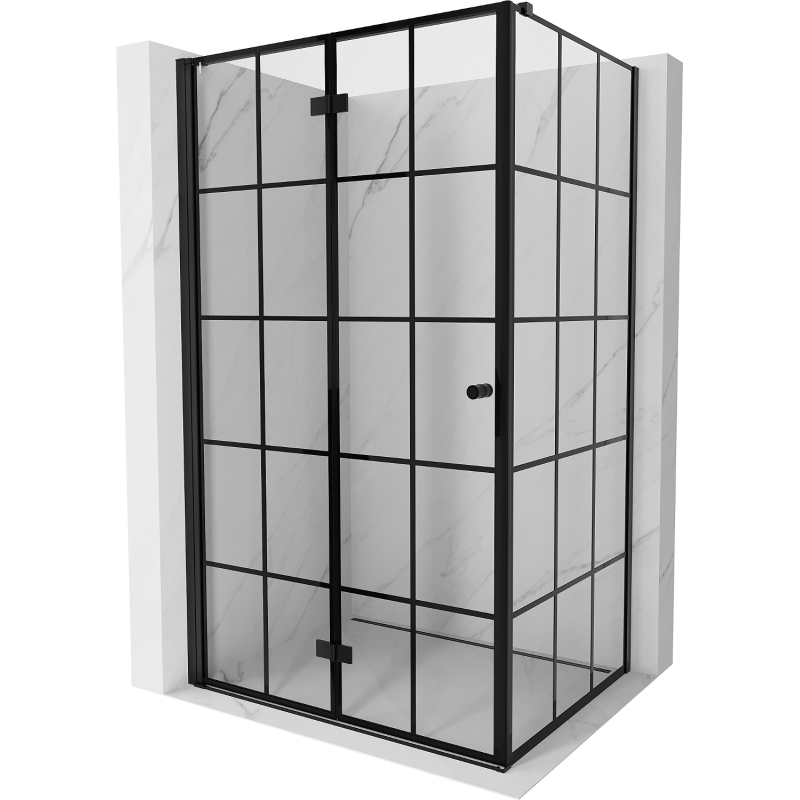 Mexen Mist-F klappbare Duschkabine links 70 x 80 cm, schwarzes Gitter, schwarz - 8A6T-070-080-70-77-L