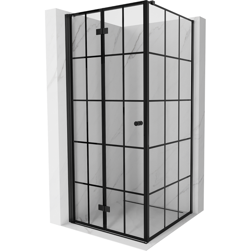 Mexen Mist-F faltbare Duschkabine links 85 x 85 cm, schwarzes Gitter, schwarz - 8A6T-085-085-70-77-L