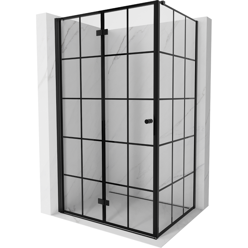Mexen Mist-F Faltdusche links 75 x 95 cm, schwarzes Gitter, schwarz - 8A6T-075-095-70-77-L