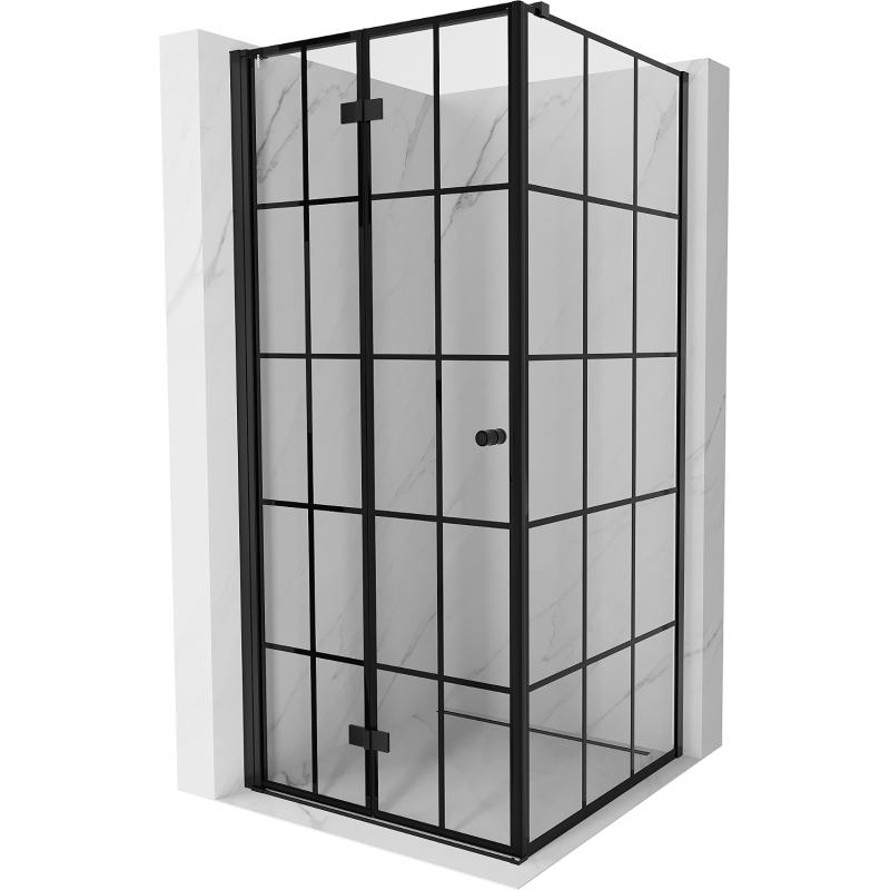 Mexen Mist-F faltbare Duschkabine links 95 x 95 cm, schwarzes Gitter, schwarz - 8A6T-095-095-70-77-L