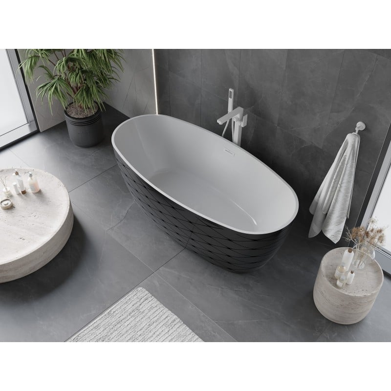 Mexen Olea freistehende Badewanne Muster 170 x 80 cm, weiß/schwarz, Überlauf weiß - 52821708075-20