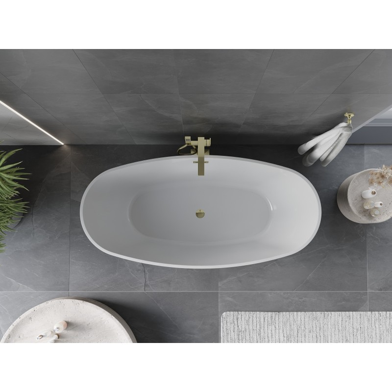 Mexen Olea freistehende Badewanne Muster 170 x 80 cm, weiß/schwarz, Überlauf gold - 52821708075-50
