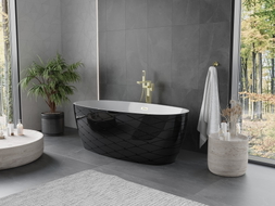 Mexen Olea freistehende Badewanne Muster 170 x 80 cm, weiß/schwarz, Überlauf gold - 52821708075-50
