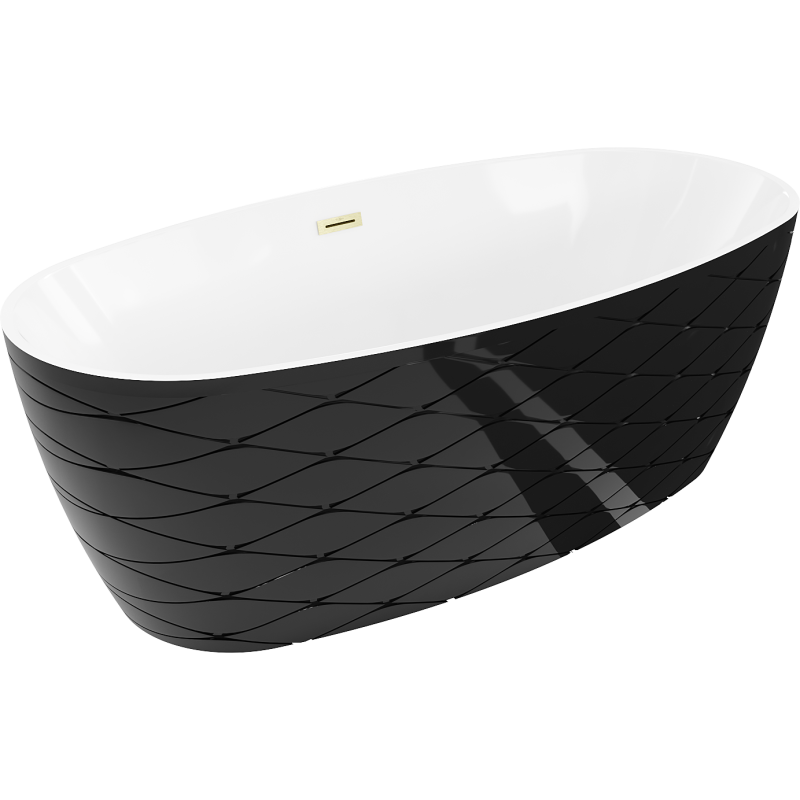 Mexen Olea freistehende Badewanne Muster 170 x 80 cm, weiß/schwarz, Überlauf gold gebürstet - 52821708075-55