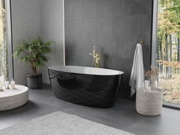 Mexen Olea freistehende Badewanne Muster 170 x 80 cm, weiß/schwarz, Überlauf gold gebürstet - 52821708075-55