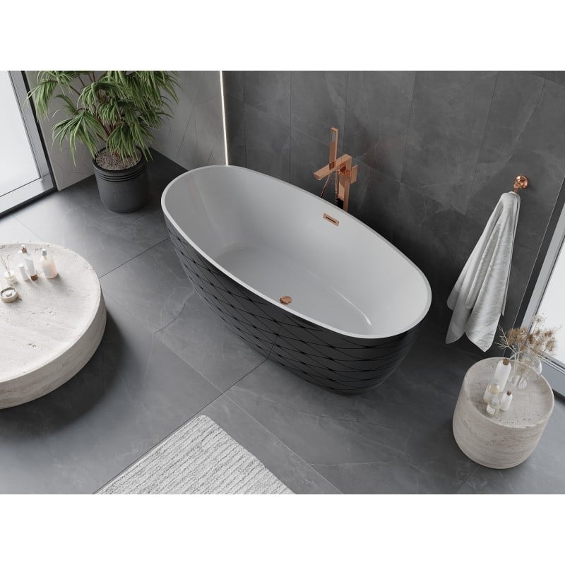 Mexen Olea freistehende Badewanne Muster 170 x 80 cm, weiß/schwarz, Überlauf Roségold - 52821708075-60