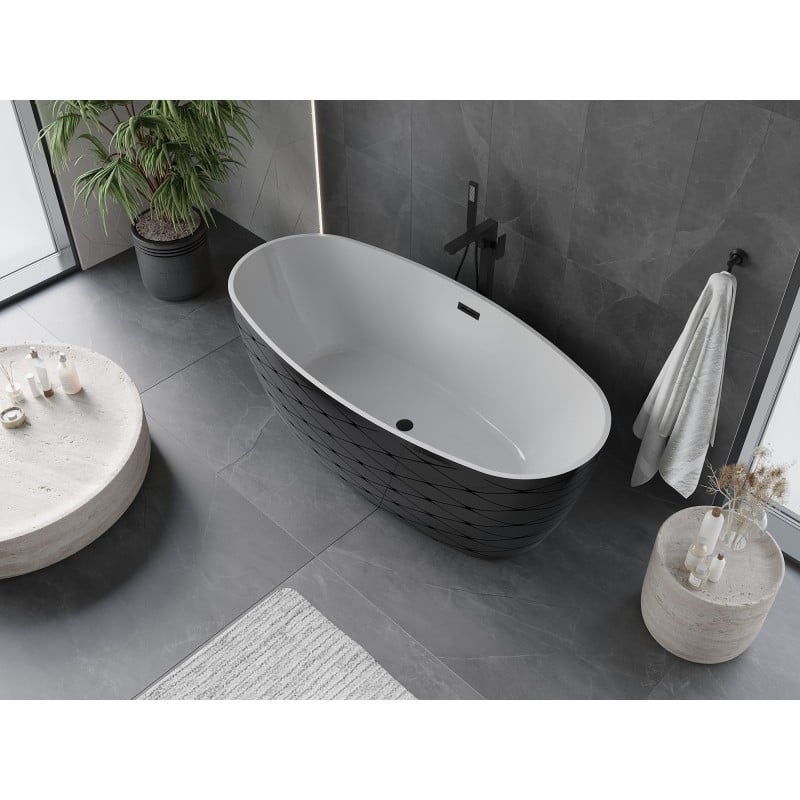 Mexen Olea freistehende Badewanne Muster 170 x 80 cm, weiß/schwarz, schwarzer Überlauf - 52821708075-70