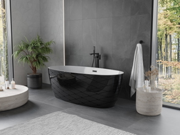 Mexen Olea freistehende Badewanne Muster 170 x 80 cm, weiß/schwarz, schwarzer Überlauf - 52821708075-70