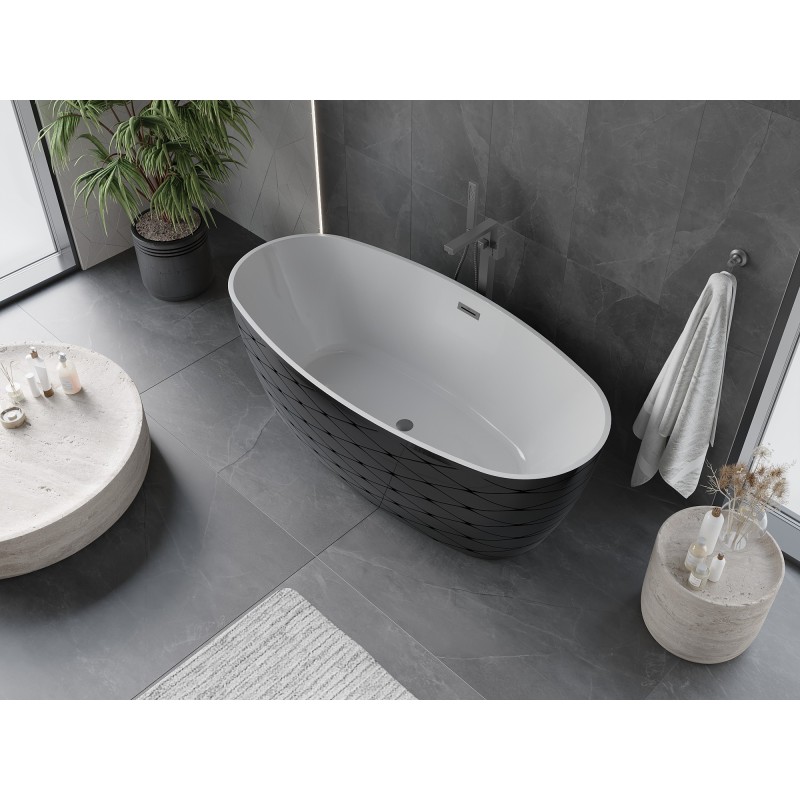 Mexen Olea freistehende Badewanne Muster 170 x 80 cm, weiß/schwarz, Überlauf Gun Metal - 52821708075-95