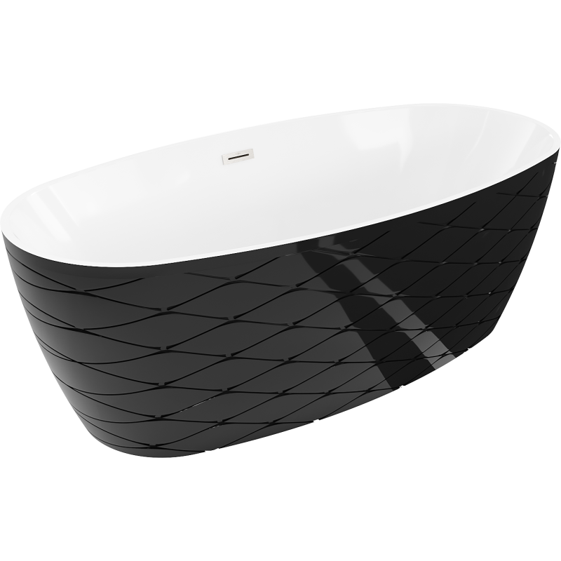 Mexen Olea freistehende Badewanne Muster 170 x 80 cm, weiß/schwarz, Überlauf gebürsteter Nickel - 52821708075-97