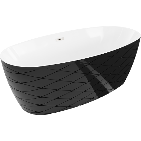 Mexen Olea freistehende Badewanne Muster 170 x 80 cm, weiß/schwarz, Überlauf gebürsteter Nickel - 52821708075-97