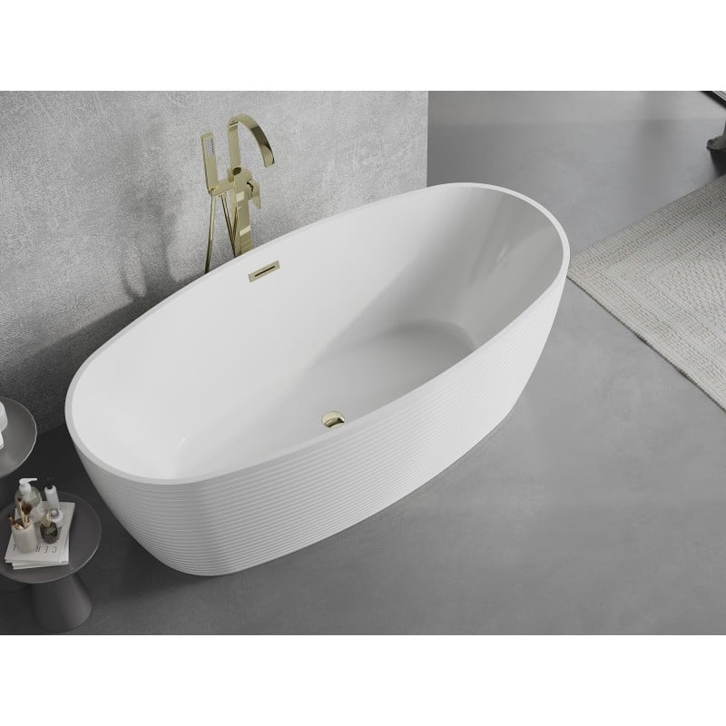 Mexen Lira freistehende Badewanne Muster 170 x 80 cm, weiß, Überlauf gold - 52831708000-50