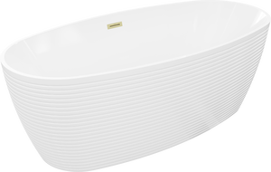 Mexen Lira freistehende Badewanne Muster 170 x 80 cm, weiß, Überlauf gebürstet gold - 52831708000-55
