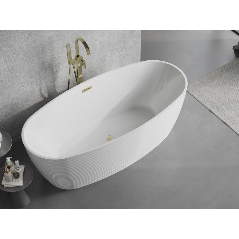 Mexen Lira freistehende Badewanne Muster 170 x 80 cm, weiß, Überlauf gebürstet gold - 52831708000-55