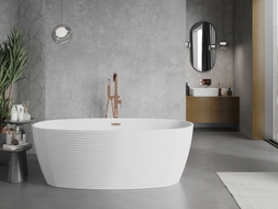 Mexen Lira freistehende Badewanne Muster 170 x 80 cm, weiß, Überlauf gebürstetes Kupfer - 52831708000-65
