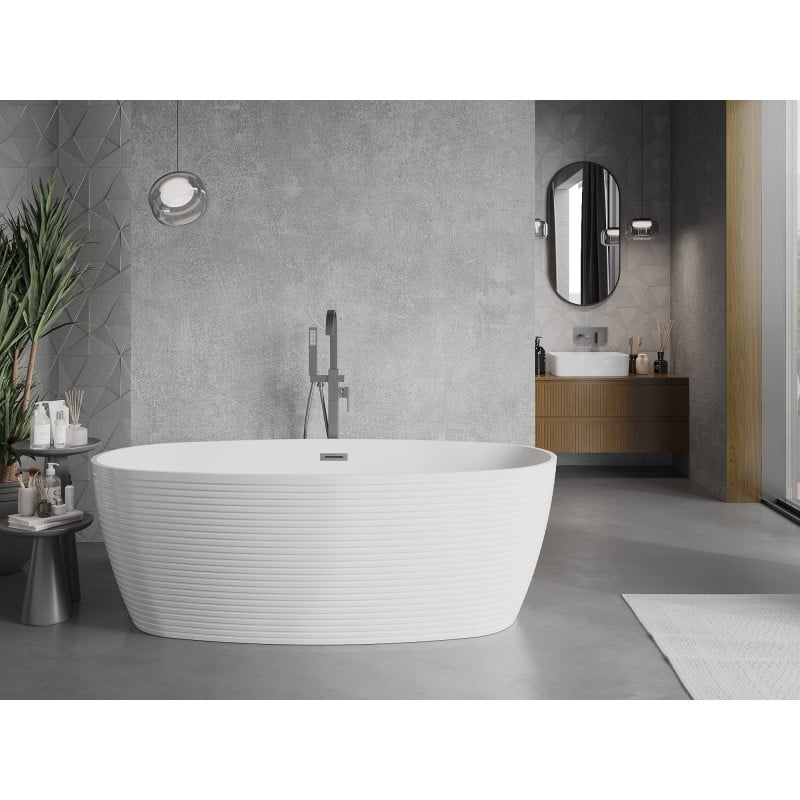 Mexen Lira freistehende Badewanne Muster 170 x 80 cm, weiß, Überlauf gun gray gebürstet - 52831708000-66