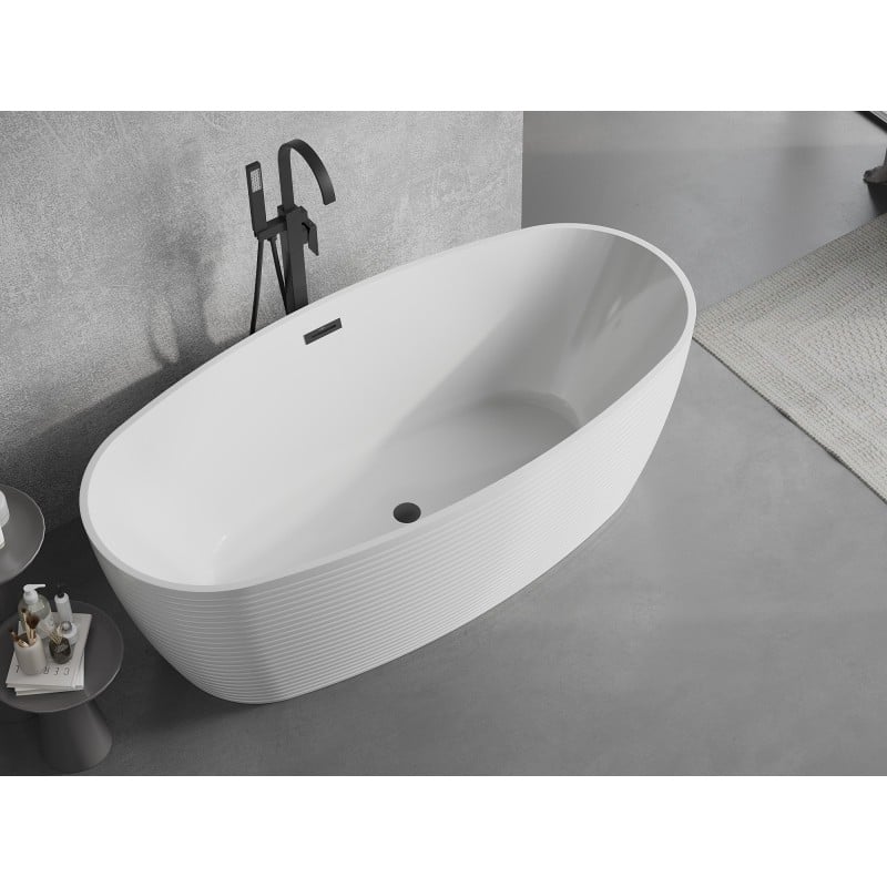 Mexen Lira freistehende Badewanne Muster 170 x 80 cm, weiß, schwarzer Überlauf - 52831708000-70