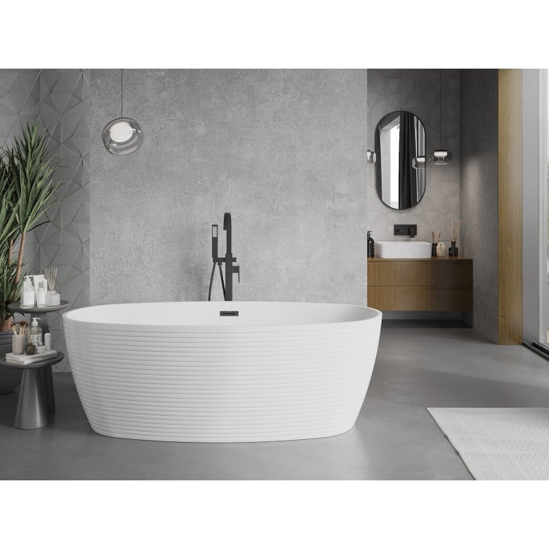Mexen Lira freistehende Badewanne Muster 170 x 80 cm, weiß, schwarzer Überlauf - 52831708000-70