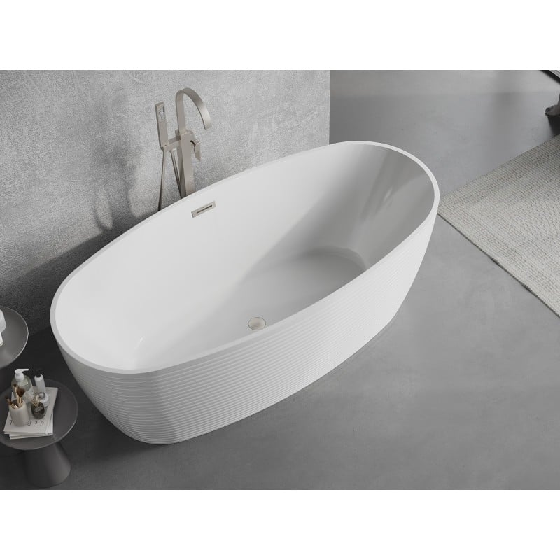 Mexen Lira freistehende Badewanne Muster 170 x 80 cm, weiß, Überlauf gebürstetes Nickel - 52831708000-97