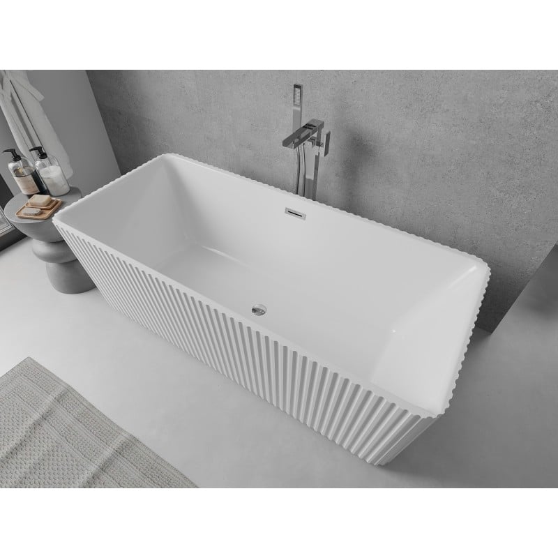 Mexen Nila freistehende gerillte Badewanne 170 x 75 cm, weiß, Überlauf chrom - 52841708000-01