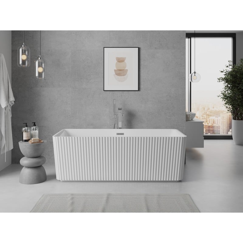 Mexen Nila freistehende gerillte Badewanne 170 x 75 cm, weiß, Überlauf chrom - 52841708000-01