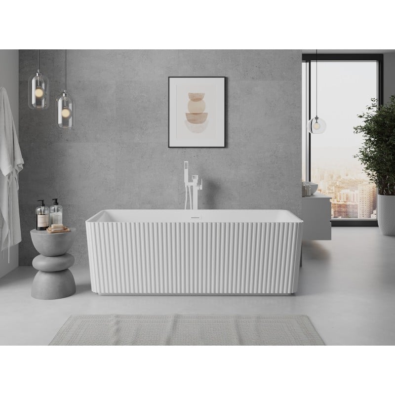 Mexen Nila freistehende gerippte Badewanne 170 x 75 cm, weiß, weißer Überlauf - 52841708000-20