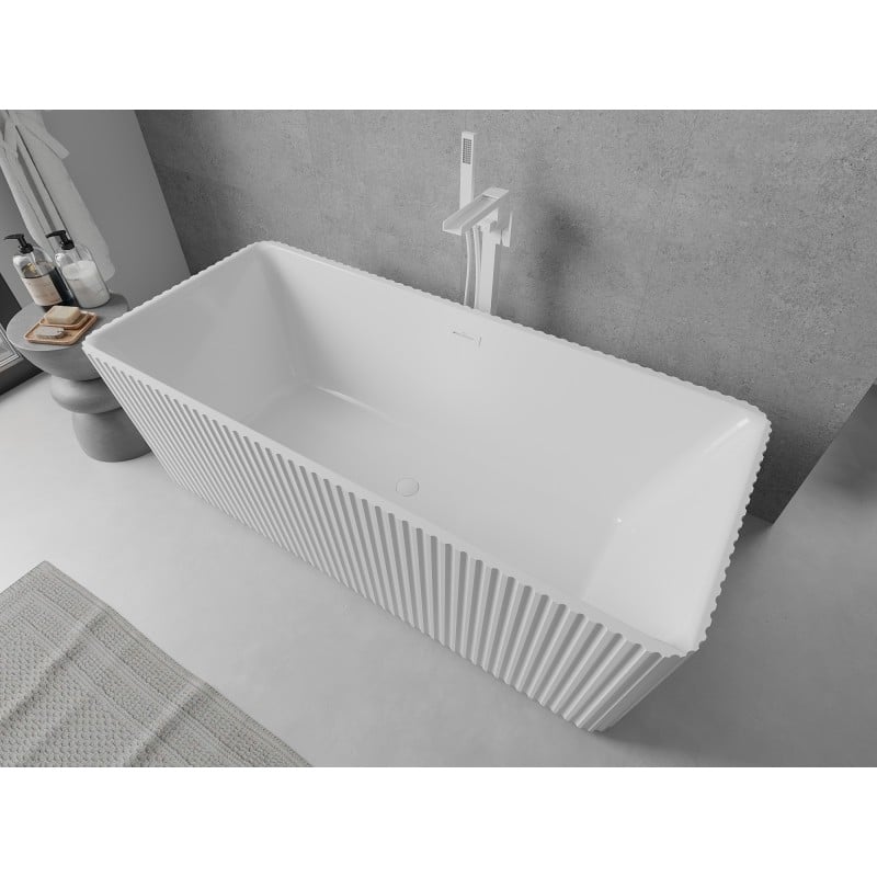 Mexen Nila freistehende gerippte Badewanne 170 x 75 cm, weiß, weißer Überlauf - 52841708000-20