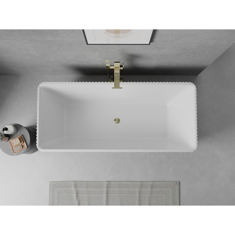 Mexen Nila freistehende geriffelte Badewanne 170 x 75 cm, weiß, Überlauf gold - 52841708000-50