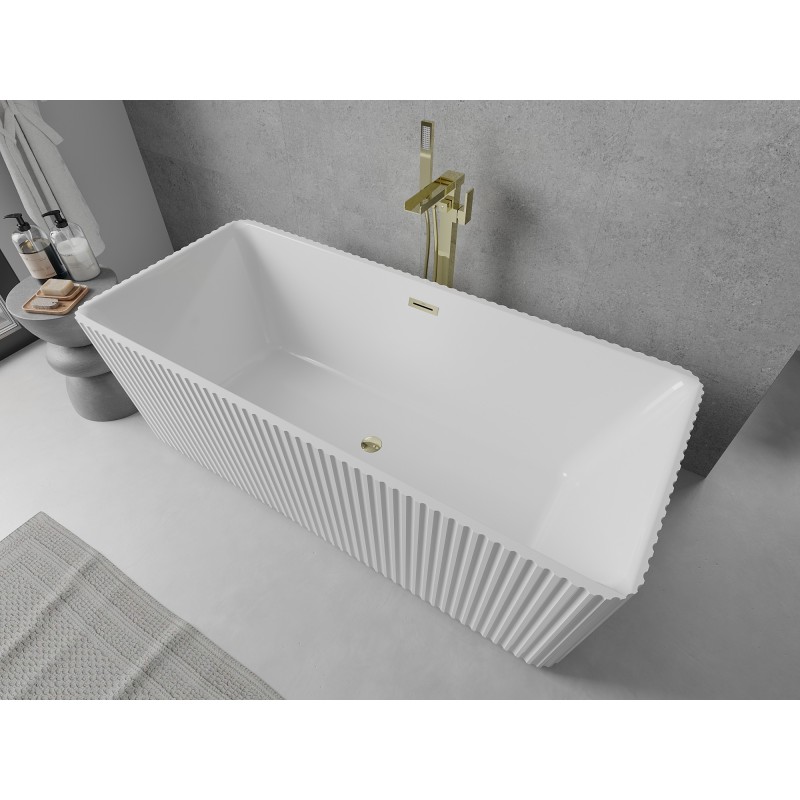 Mexen Nila freistehende geriffelte Badewanne 170 x 75 cm, weiß, Überlauf gold - 52841708000-50