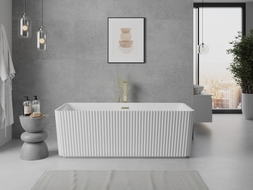 Mexen Nila freistehende geriffelte Badewanne 170 x 75 cm, weiß, Überlauf gold - 52841708000-50