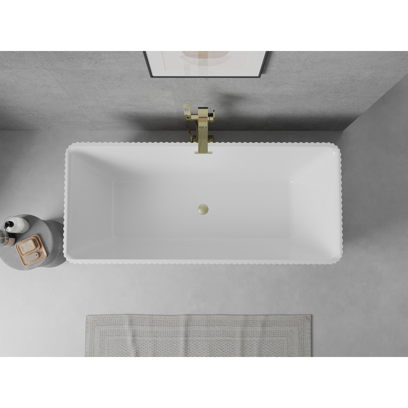 Mexen Nila freistehende gerillte Badewanne 170 x 75 cm, weiß, Überlauf gebürstet gold - 52841708000-55