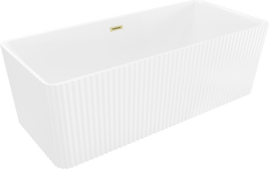 Mexen Nila freistehende gerillte Badewanne 170 x 75 cm, weiß, Überlauf gebürstet gold - 52841708000-55
