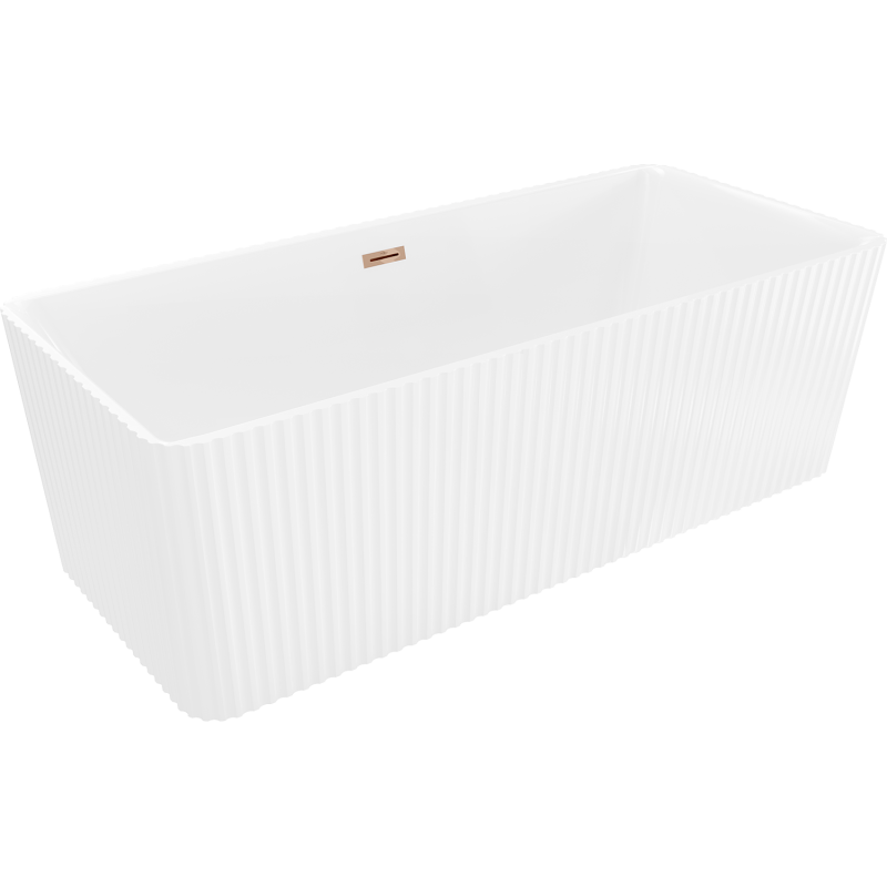 Mexen Nila freistehende geriffelte Badewanne 170 x 75 cm, weiß, Überlauf Roségold - 52841708000-60