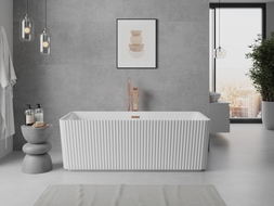 Mexen Nila freistehende geriffelte Badewanne 170 x 75 cm, weiß, Überlauf Roségold - 52841708000-60