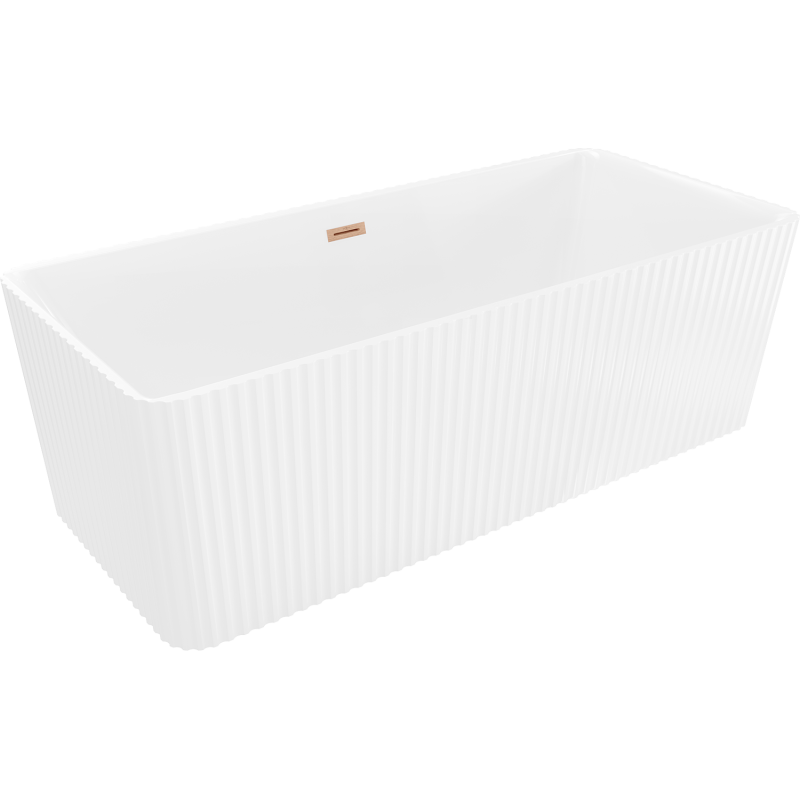 Mexen Nila freistehende gerillte Badewanne 170 x 75 cm, weiß, Überlauf gebürstetes Kupfer - 52841708000-65