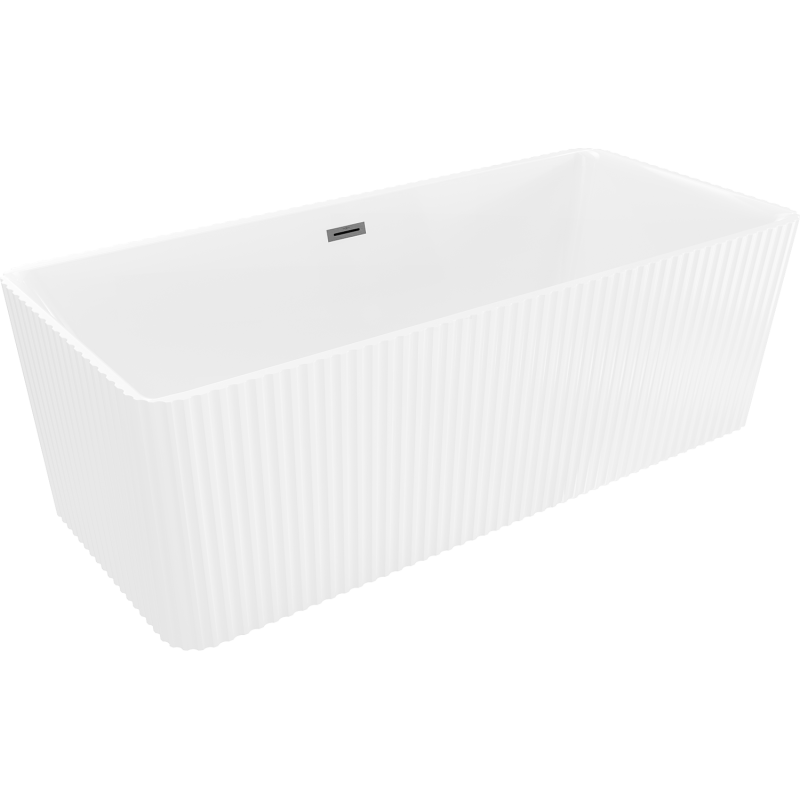 Mexen Nila freistehende, geriffelte Badewanne 170 x 75 cm, weiß, Überlauf gun gray gebürstet - 52841708000-66