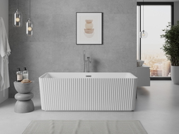Mexen Nila freistehende, geriffelte Badewanne 170 x 75 cm, weiß, Überlauf gun gray gebürstet - 52841708000-66