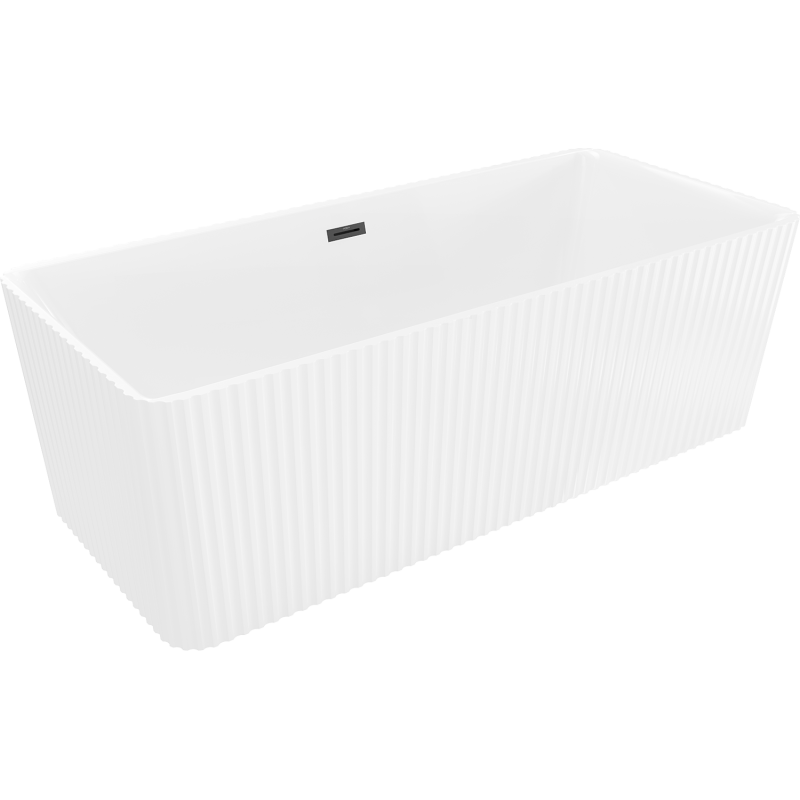 Mexen Nila freistehende geriffelte Badewanne 170 x 75 cm, weiß, schwarzer Überlauf - 52841708000-70