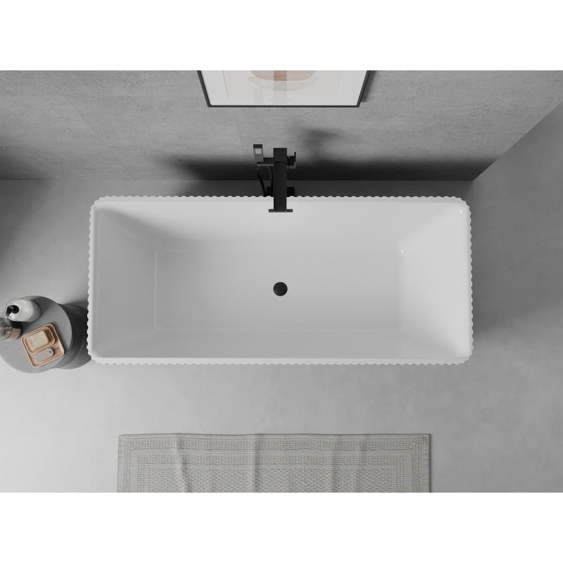 Mexen Nila freistehende geriffelte Badewanne 170 x 75 cm, weiß, schwarzer Überlauf - 52841708000-70