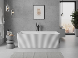 Mexen Nila freistehende geriffelte Badewanne 170 x 75 cm, weiß, schwarzer Überlauf - 52841708000-70