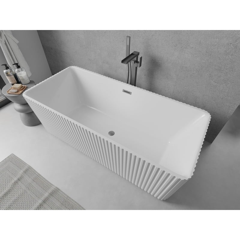 Mexen Nila freistehende gerillte Badewanne 170 x 75 cm, weiß, Überlauf Gun Metal - 52841708000-95