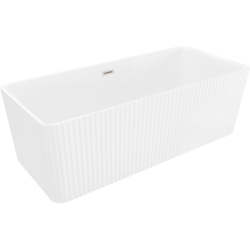 Mexen Nila freistehende geriffelte Badewanne 170 x 75 cm, weiß, Überlauf gebürstetes Nickel - 52841708000-97