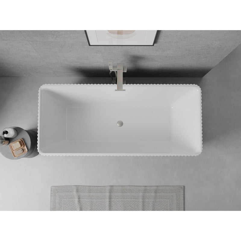 Mexen Nila freistehende geriffelte Badewanne 170 x 75 cm, weiß, Überlauf gebürstetes Nickel - 52841708000-97