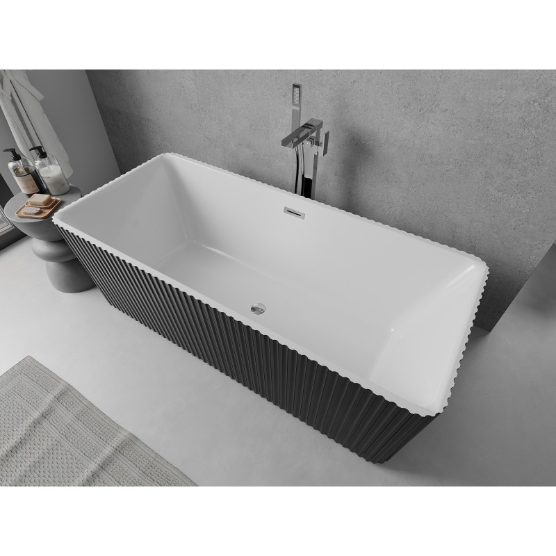 Mexen Nila freistehende geriffelte Badewanne 170 x 75 cm, weiß/schwarz, Überlauf Chrom - 52841708075-01