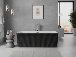 Mexen Nila freistehende geriffelte Badewanne 170 x 75 cm, weiß/schwarz, Überlauf Chrom - 52841708075-01
