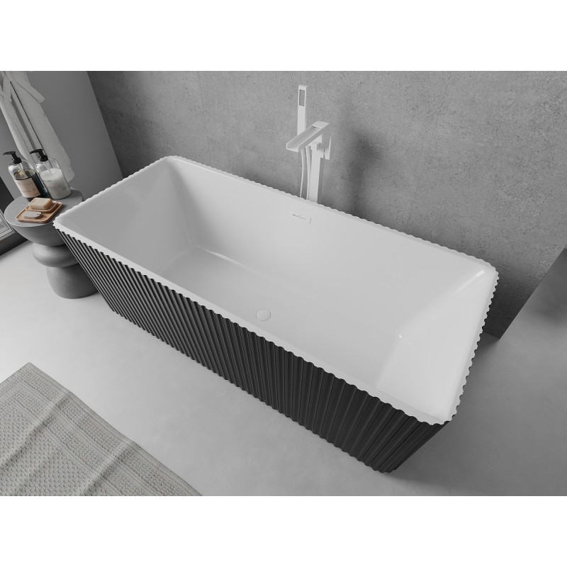 Mexen Nila freistehende gerillte Badewanne 170 x 75 cm, weiß/schwarz, weißer Überlauf - 52841708075-20