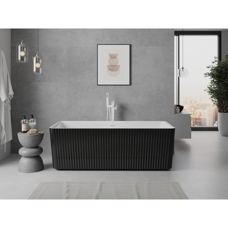 Mexen Nila freistehende gerillte Badewanne 170 x 75 cm, weiß/schwarz, weißer Überlauf - 52841708075-20