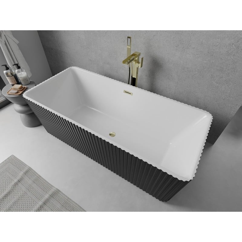 Mexen Nila freistehende Wanne geriffelt 170 x 75 cm, weiß/schwarz, Überlauf gold - 52841708075-50