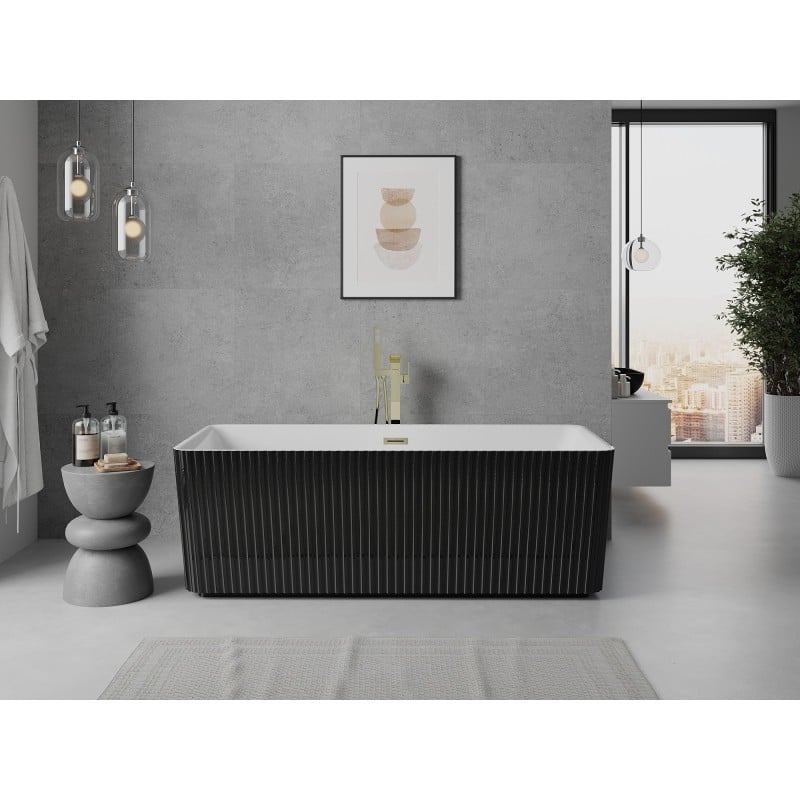 Mexen Nila freistehende Wanne geriffelt 170 x 75 cm, weiß/schwarz, Überlauf gold - 52841708075-50
